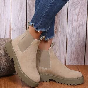 Ankle Platform Boot Womens Size 6 Khaki Faux Suede Booties
